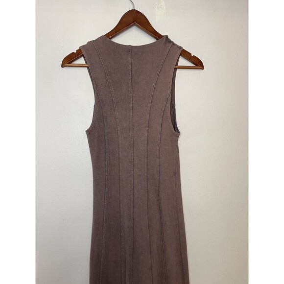 Zara Brown Mocha Dress Womens Small Sleeveless Knit Jersey Maxi High Neck - Picture 8 of 8